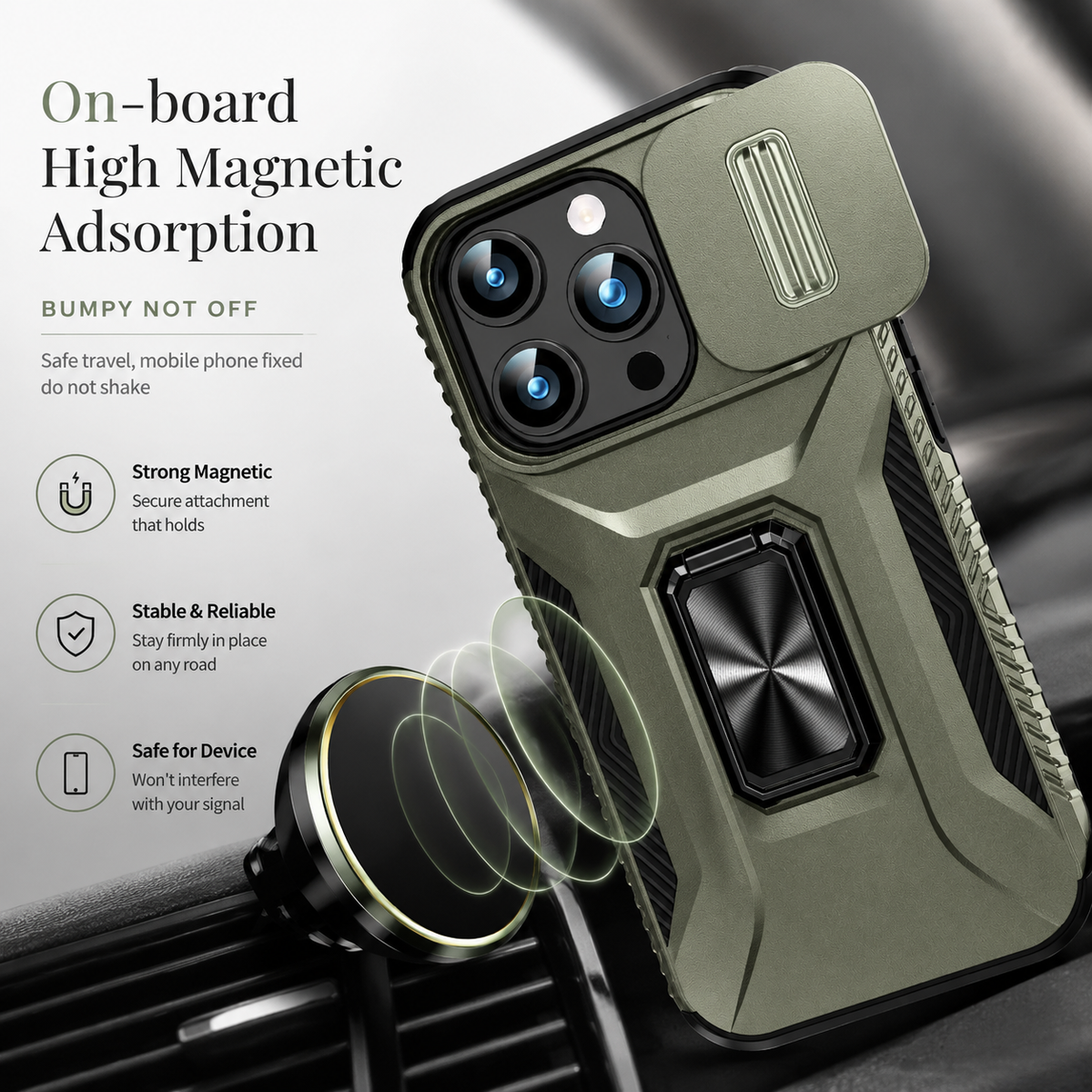 Premium iPhone Case Military Grade Shockproof Anti Slip Magnetic Slide Camera Cover Rotary Stand PC TPU Heavy Duty Protective Full Coverage Case