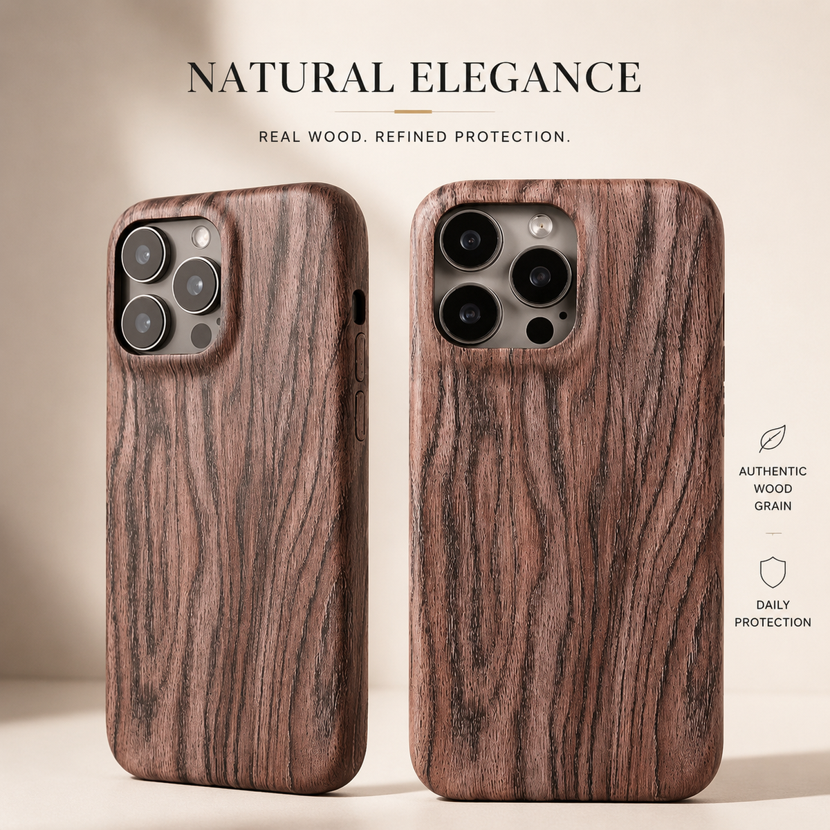 Premium iPhone Case Natural Walnut Wood Magnetic Protective Cover TPU PC Shockproof Anti Scratch Slim Full Coverage Non Slip Handmade Design