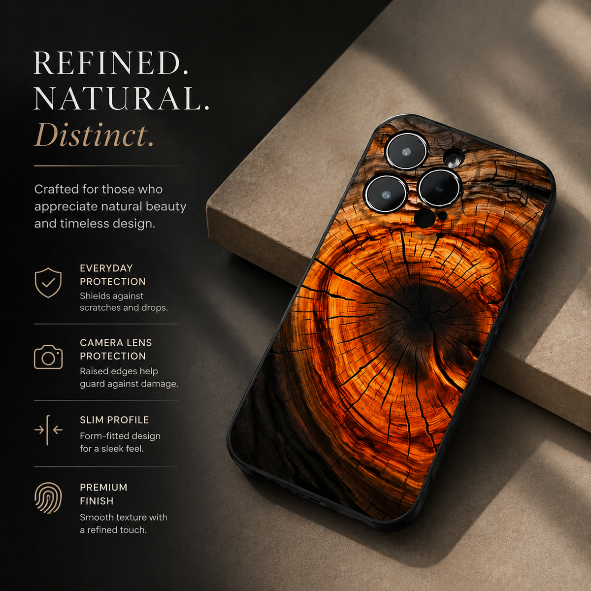 Premium iPhone Case Natural Wood Slim Wooden Back Cover Silicone Frame Lightweight Full Coverage Shockproof Washable Minimalist Design
