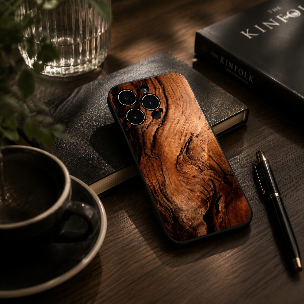 Premium iPhone Case Natural Wood Slim Wooden Back Cover Silicone Frame Lightweight Full Coverage Shockproof Washable Minimalist Design