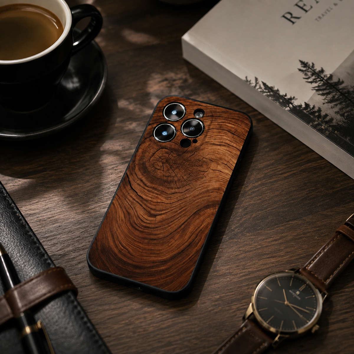 Premium iPhone Case Natural Wood Slim Wooden Back Cover Silicone Frame Lightweight Full Coverage Shockproof Washable Minimalist Design