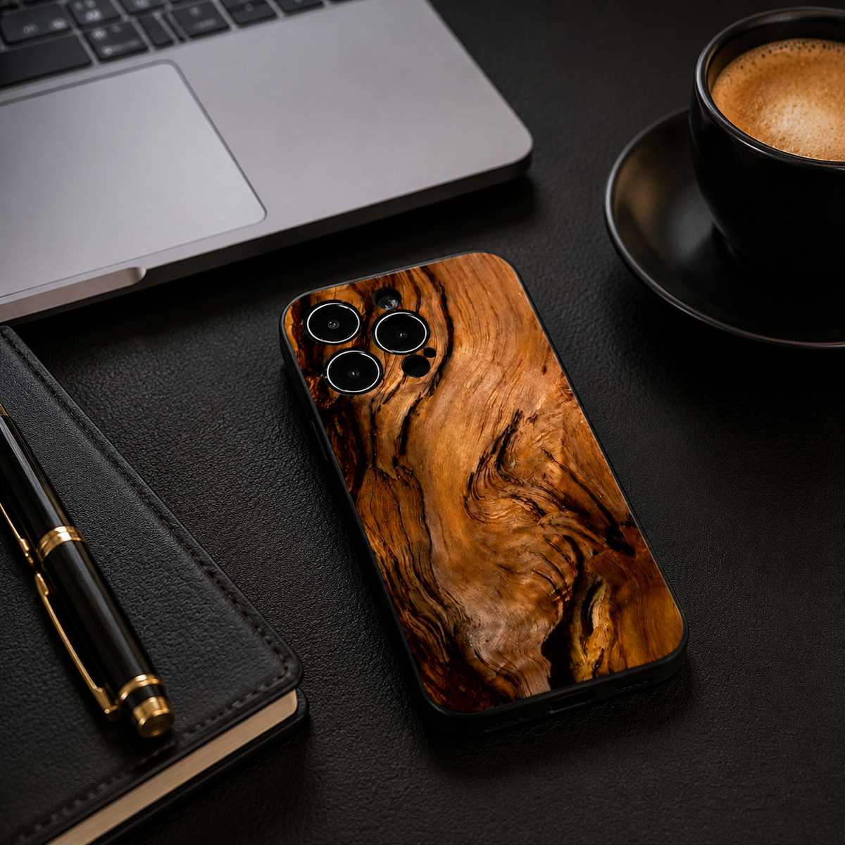 Premium iPhone Case Natural Wood Slim Wooden Back Cover Silicone Frame Lightweight Full Coverage Shockproof Washable Minimalist Design