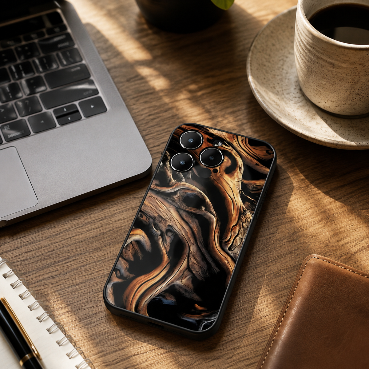 Premium iPhone Case Natural Wood Slim Wooden Back Cover Silicone Frame Lightweight Full Coverage Shockproof Washable Minimalist Design