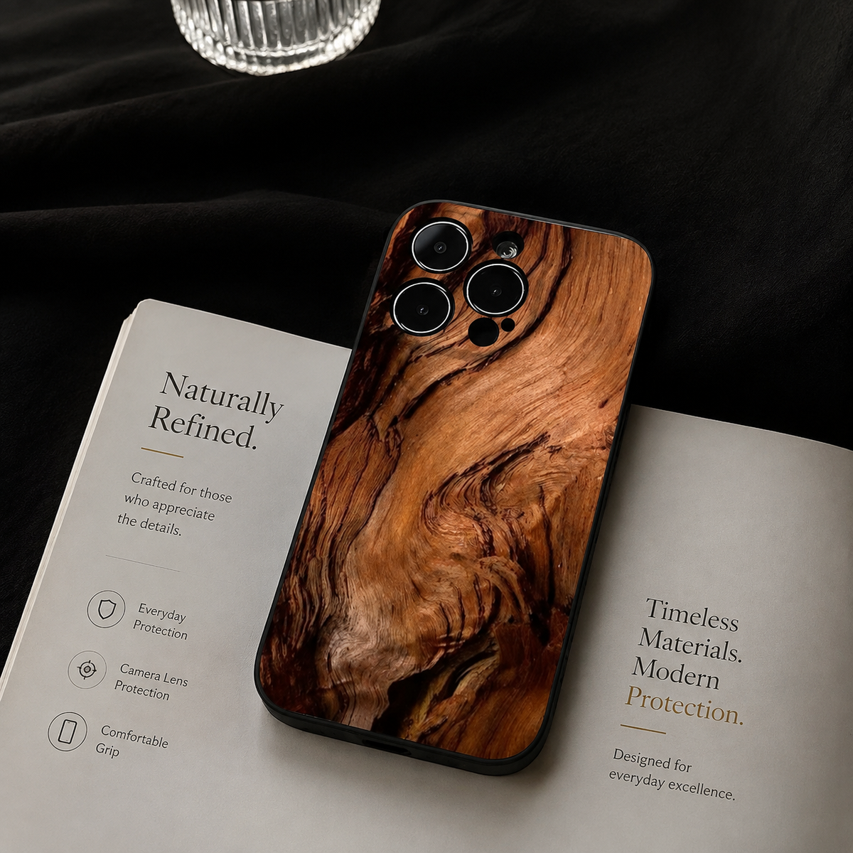 Premium iPhone Case Natural Wood Slim Wooden Back Cover Silicone Frame Lightweight Full Coverage Shockproof Washable Minimalist Design
