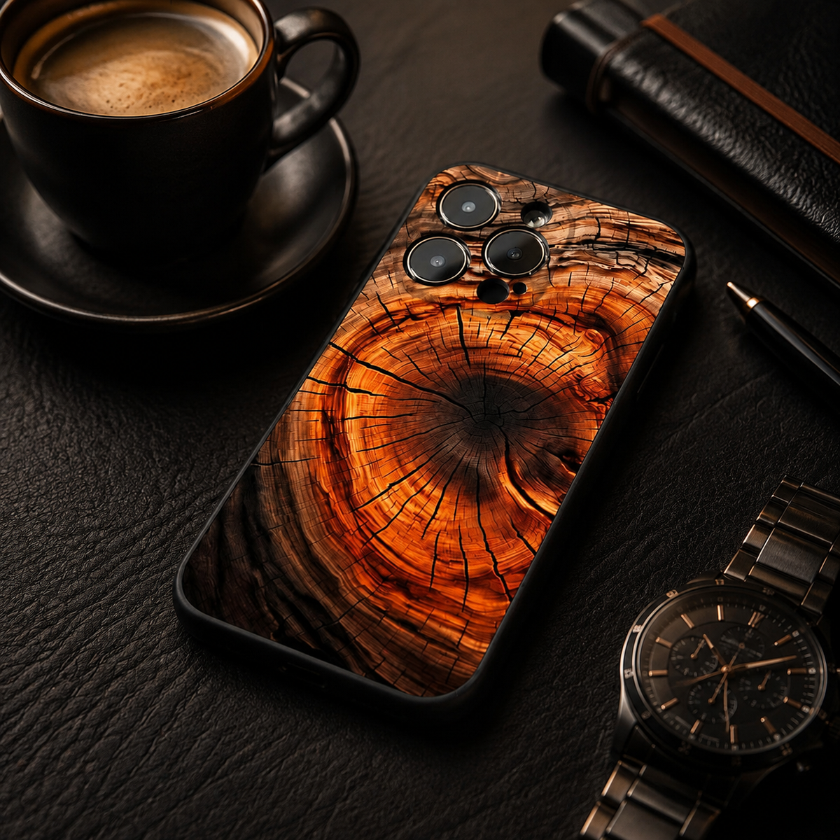 Premium iPhone Case Natural Wood Slim Wooden Back Cover Silicone Frame Lightweight Full Coverage Shockproof Washable Minimalist Design