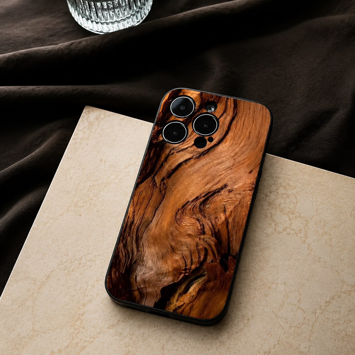 Premium iPhone Case Natural Wood Slim Wooden Back Cover Silicone Frame Lightweight Full Coverage Shockproof Washable Minimalist Design