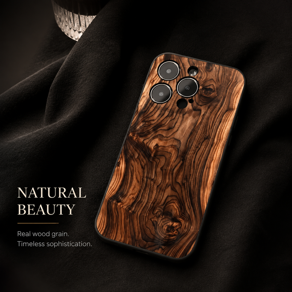 Premium iPhone Case Natural Wood Slim Wooden Back Cover Silicone Frame Lightweight Full Coverage Shockproof Washable Minimalist Design