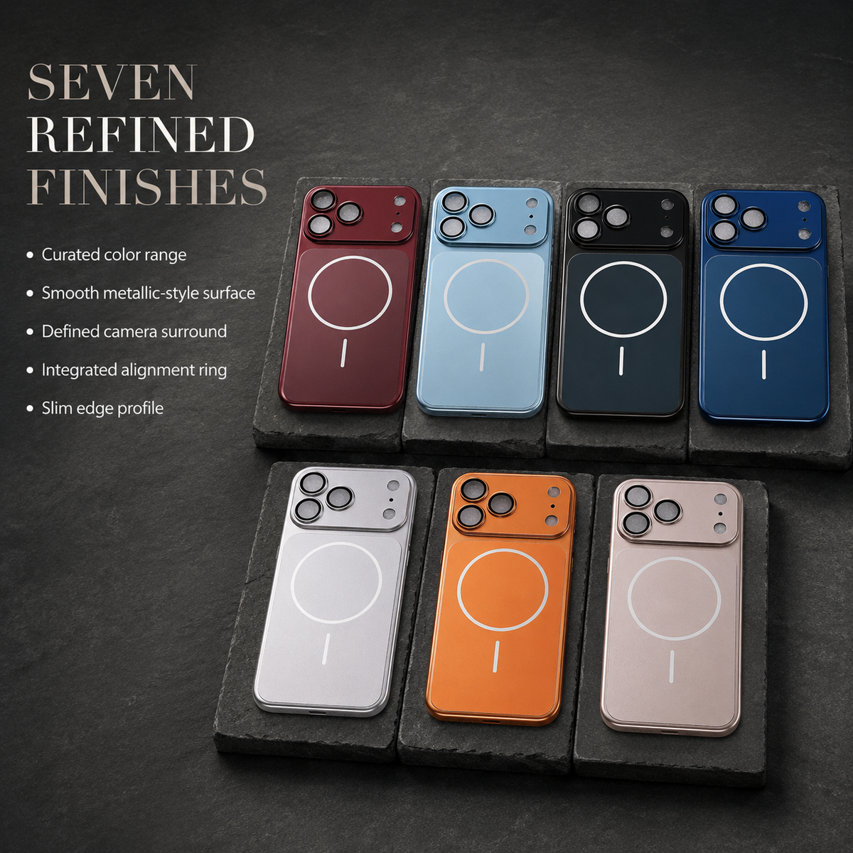 Premium iPhone Case New Metal Color MagSafe Magnetic Large Window Plating Hard PC Shockproof Anti Drop Slim Durable Protective Phone Cover Shell Case