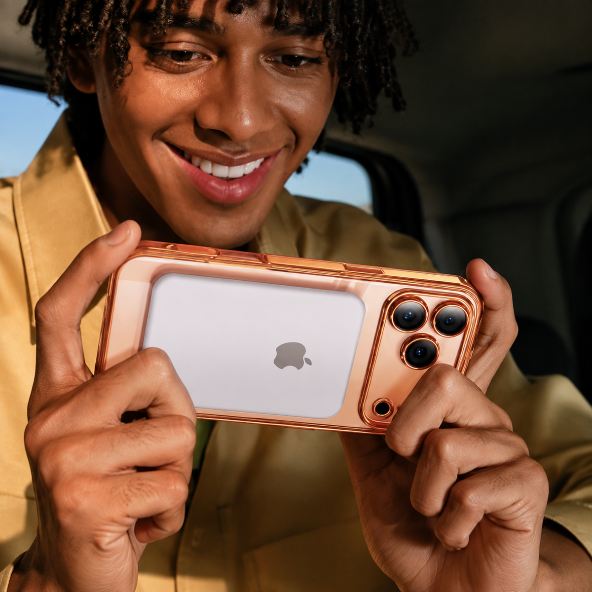 Premium iPhone Case Orange Magnetic Clear TPU Cover with Plated Edge Soft Shockproof Protective Design Wireless Charging Compatible Slim Business Style