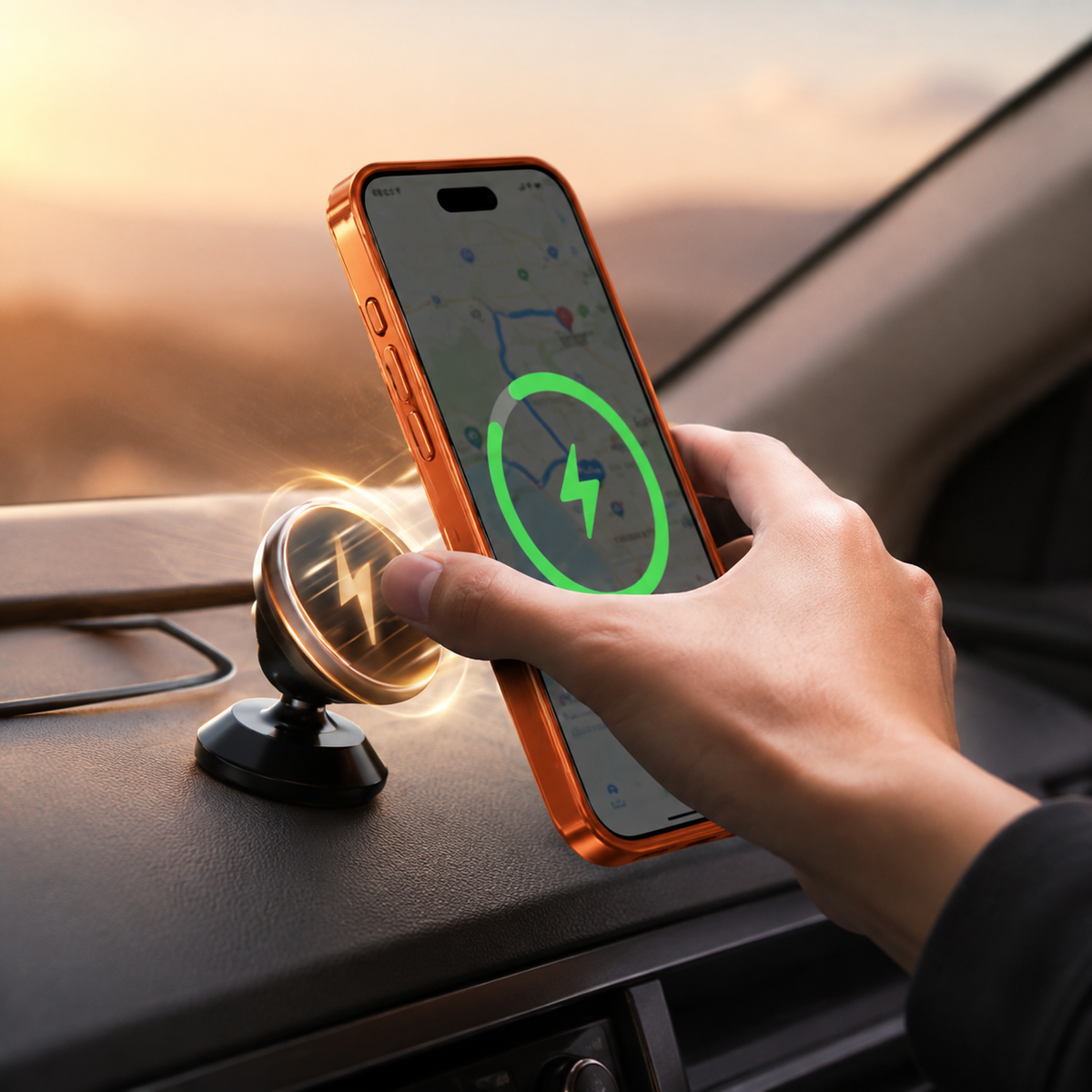 Premium iPhone Case Orange Magnetic Clear TPU Cover with Plated Edge Soft Shockproof Protective Design Wireless Charging Compatible Slim Business Style