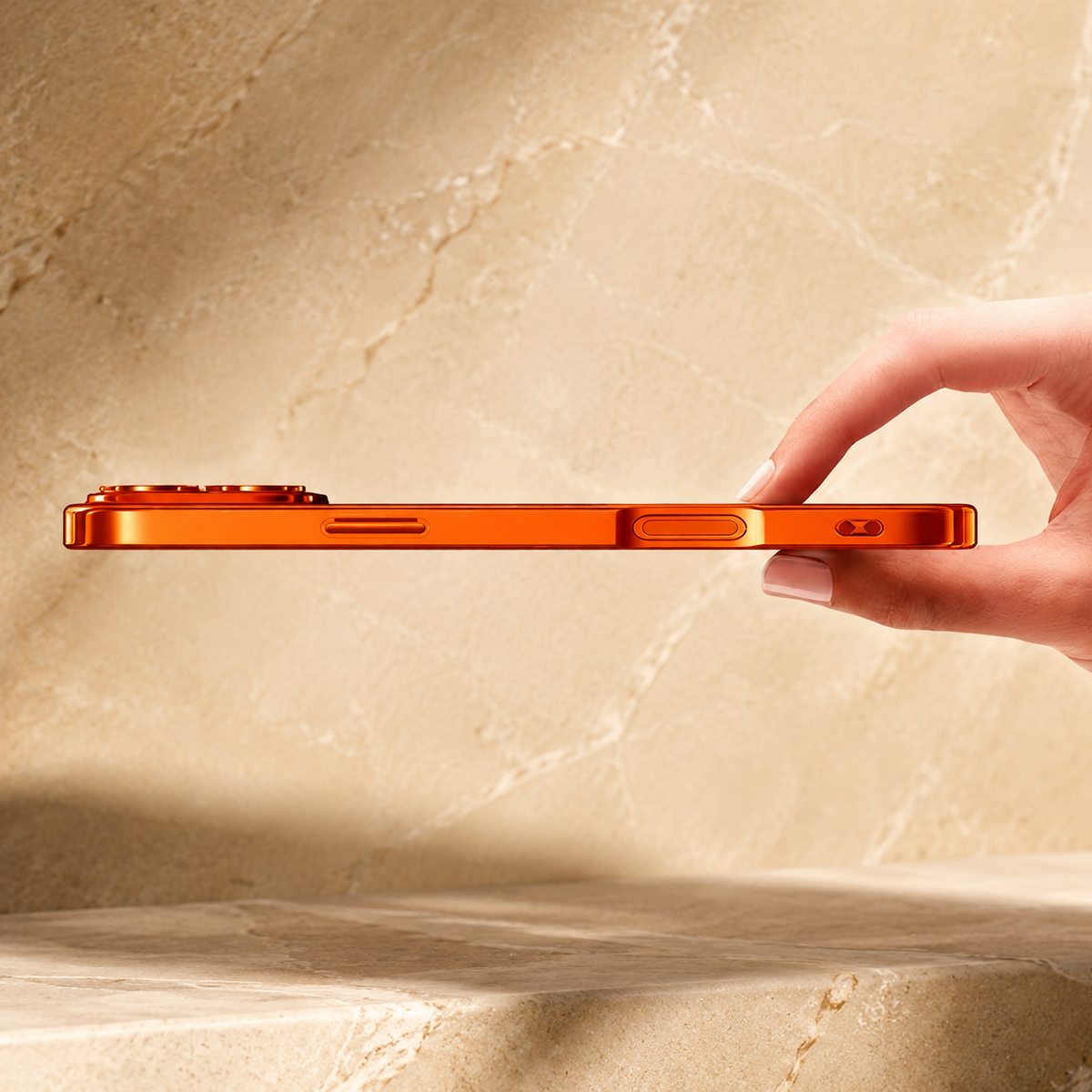 Premium iPhone Case Orange Magnetic Clear TPU Cover with Plated Edge Soft Shockproof Protective Design Wireless Charging Compatible Slim Business Style