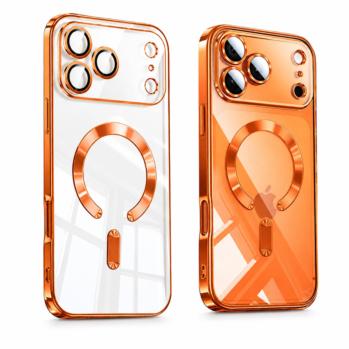Premium iPhone Case Orange Magnetic Clear TPU Cover with Plated Edge Soft Shockproof Protective Design Wireless Charging Compatible Slim Business Style
