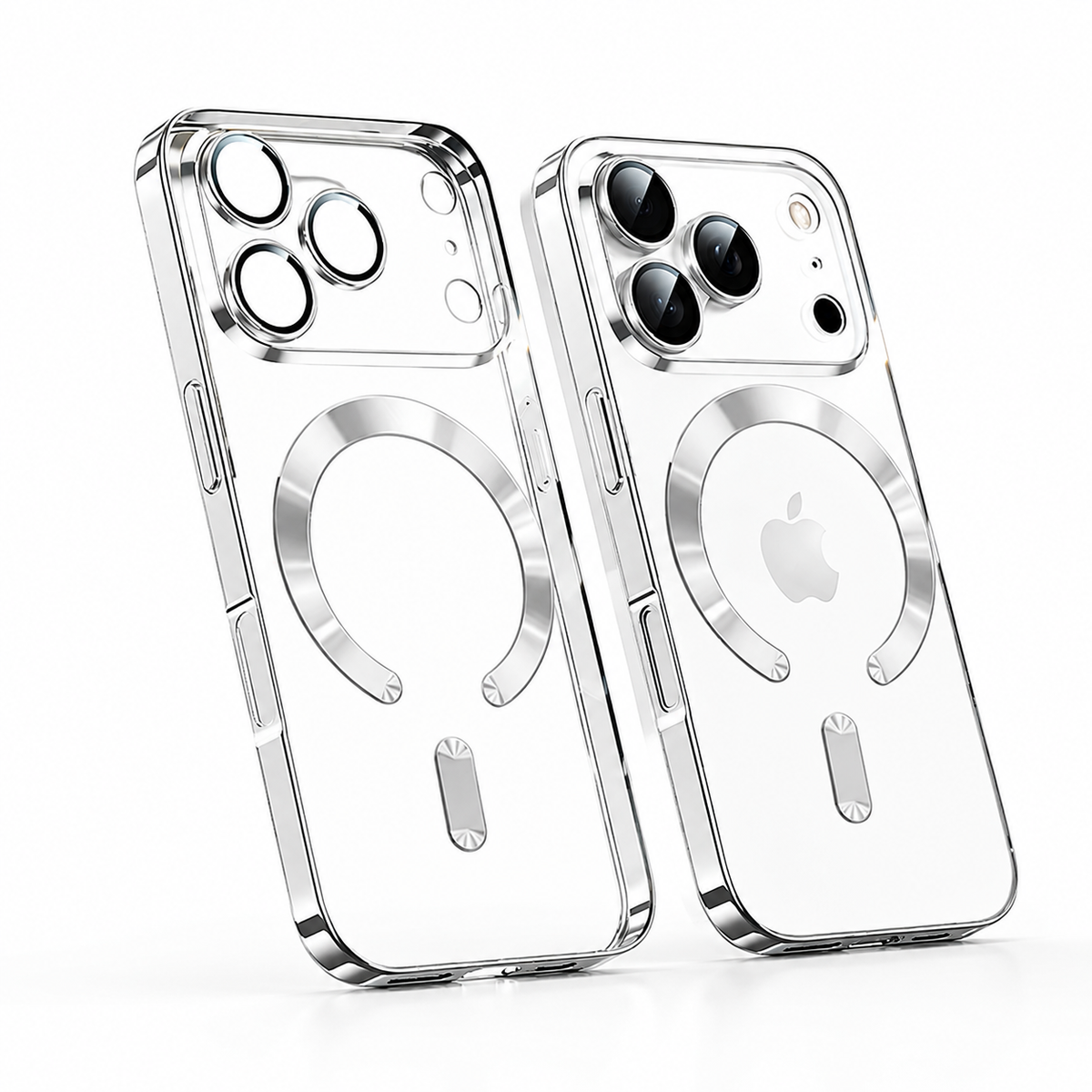 Premium iPhone Case Orange Magnetic Clear TPU Cover with Plated Edge Soft Shockproof Protective Design Wireless Charging Compatible Slim Business Style