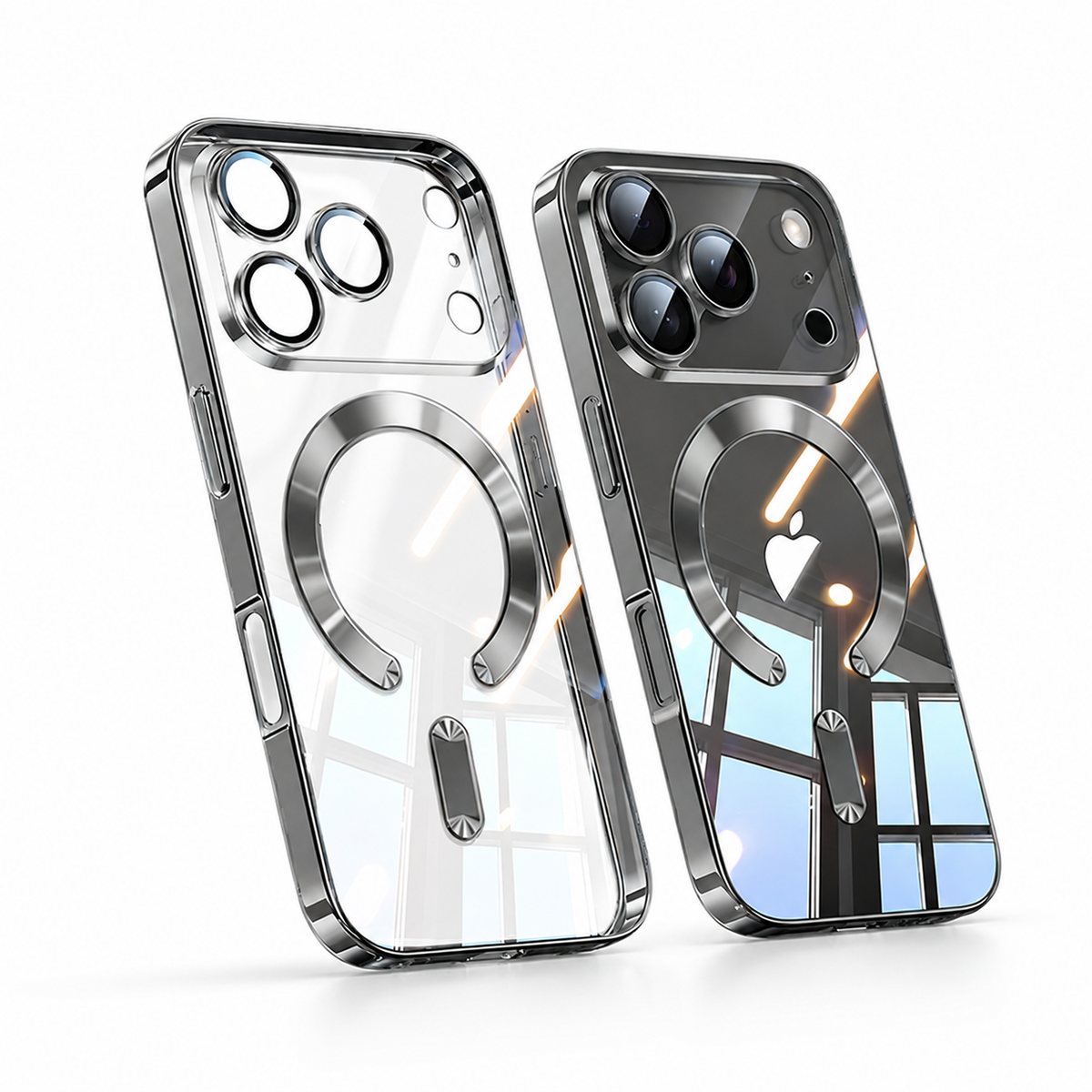 Premium iPhone Case Orange Magnetic Clear TPU Cover with Plated Edge Soft Shockproof Protective Design Wireless Charging Compatible Slim Business Style