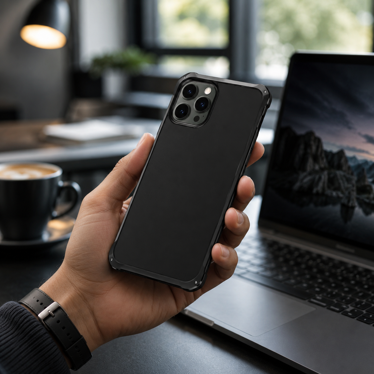 Premium iPhone Case PC Aluminum Alloy Full Coverage Shockproof Anti Scratch Dustproof Washable Non Slip Lightweight Protective Shell Slim Design