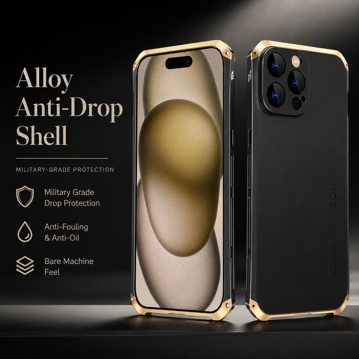 Premium iPhone Case PC Aluminum Alloy Full Coverage Shockproof Anti Scratch Dustproof Washable Non Slip Lightweight Protective Shell Slim Design