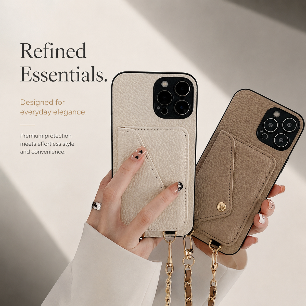 Premium iPhone Case PU Leather Crossbody Wallet Card Holder Detachable Chain Strap Lanyard Full Coverage Shockproof Anti Scratch Non Slip Slim Fit Use