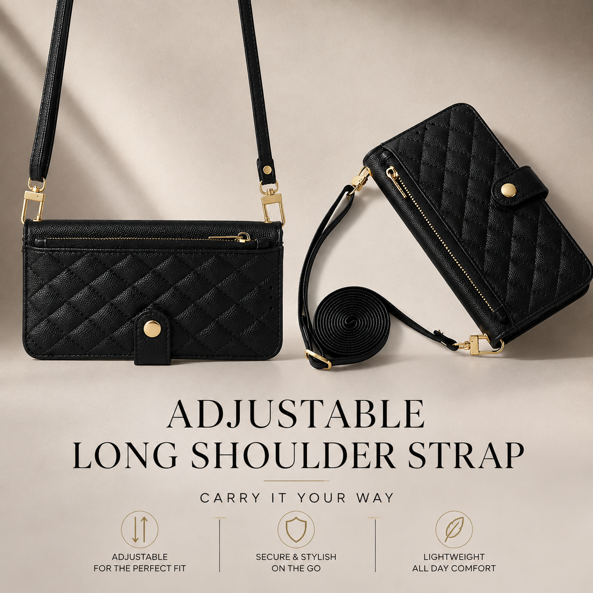 Premium iPhone Case PU Leather Crossbody Wallet Card Holder Lanyard Strap Anti Scratch Non Slip Protective Cover Slim Portable Everyday Carry & Design