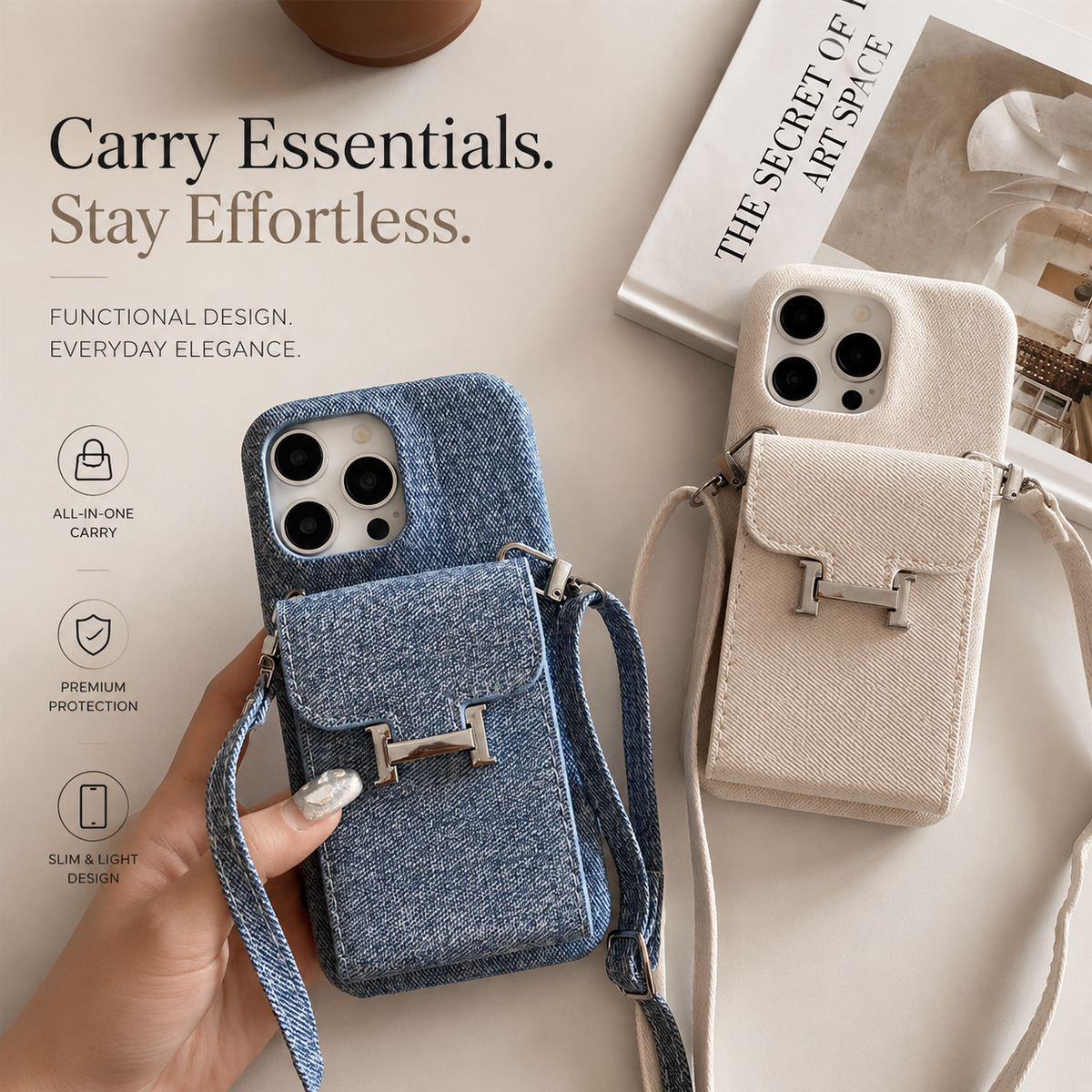 Premium iPhone Case PU Leather Wallet Crossbody Flip Cover Card Pocket Shoulder Strap Magnetic Closure Shockproof Full Coverage Slim Design