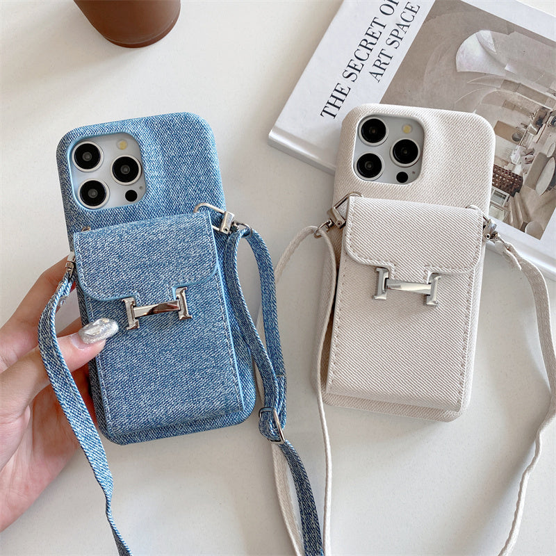 Premium iPhone Case PU Leather Wallet Crossbody Flip Cover Card Pocket Shoulder Strap Magnetic Closure Shockproof Full Coverage Slim Design