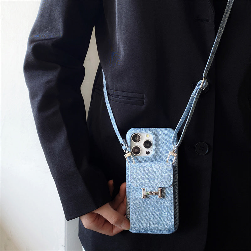 Premium iPhone Case PU Leather Wallet Crossbody Flip Cover Card Pocket Shoulder Strap Magnetic Closure Shockproof Full Coverage Slim Design