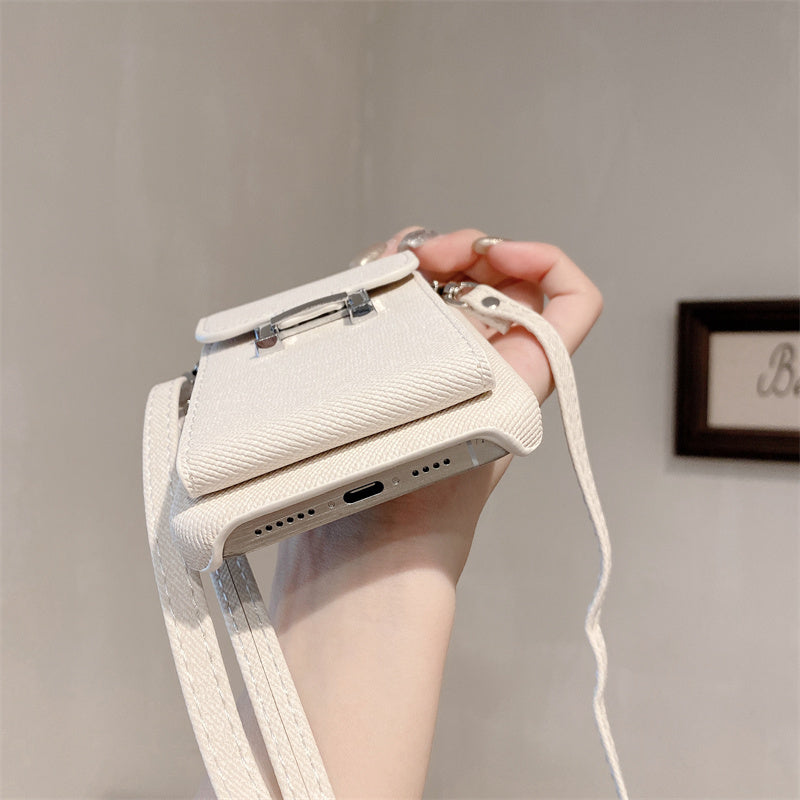 Premium iPhone Case PU Leather Wallet Crossbody Flip Cover Card Pocket Shoulder Strap Magnetic Closure Shockproof Full Coverage Slim Design