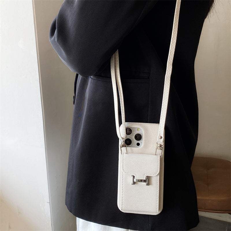 Premium iPhone Case PU Leather Wallet Crossbody Flip Cover Card Pocket Shoulder Strap Magnetic Closure Shockproof Full Coverage Slim Design