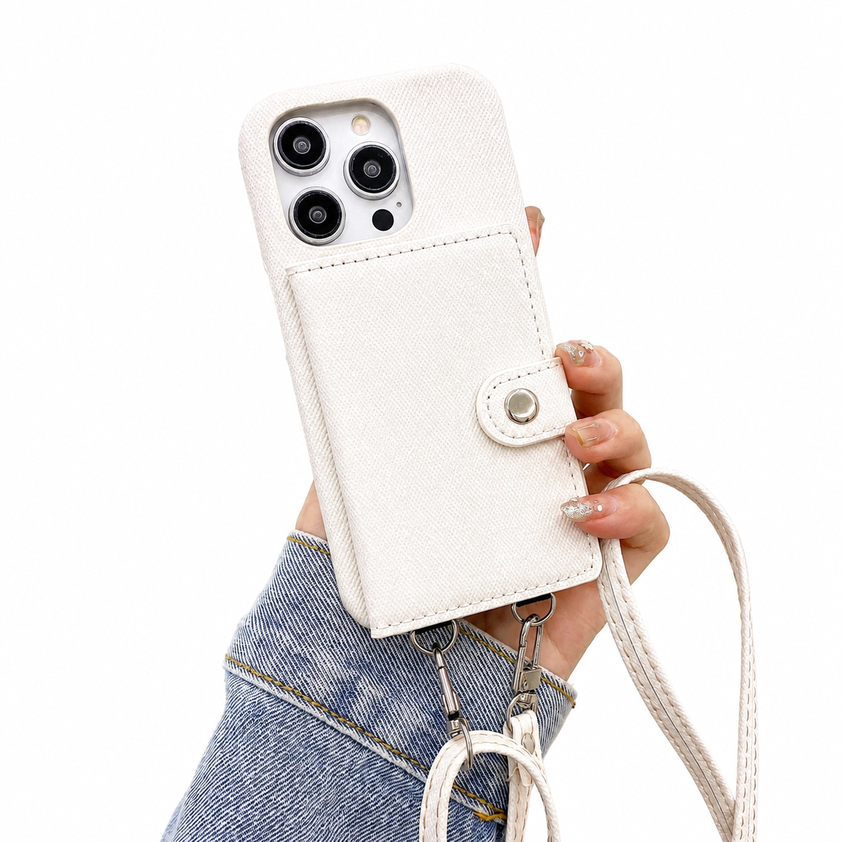 Premium iPhone Case PU Leather Wallet Crossbody Flip Cover Card Pocket Shoulder Strap Magnetic Closure Shockproof Full Coverage Slim Design