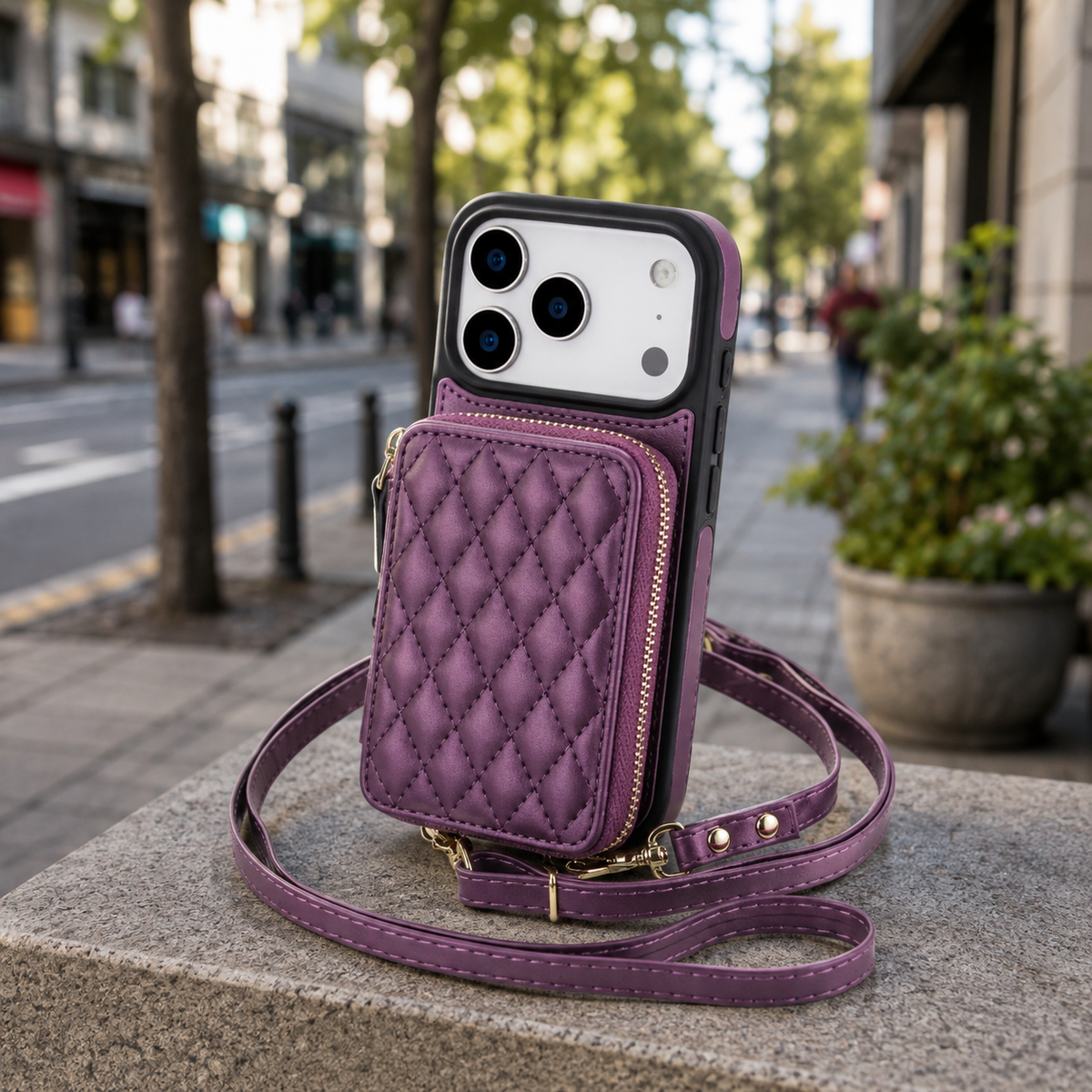 Premium iPhone Case RFID Blocking Crossbody Folio Wallet Zipper Handbag Card Holder Kickstand Wrist Strap Lanyard Magnetic Full Coverage Case Portable