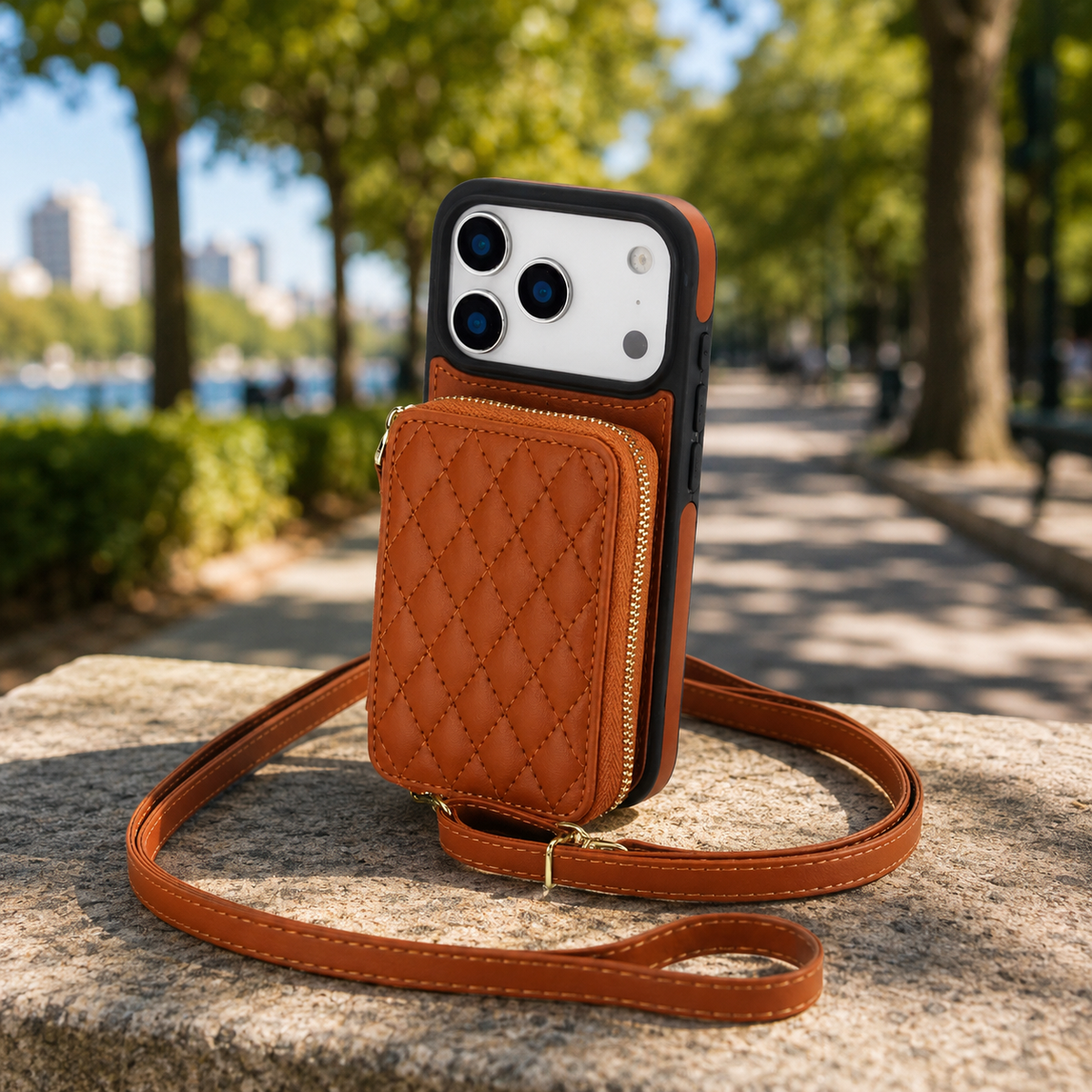 Premium iPhone Case RFID Blocking Crossbody Folio Wallet Zipper Handbag Card Holder Kickstand Wrist Strap Lanyard Magnetic Full Coverage Case Portable