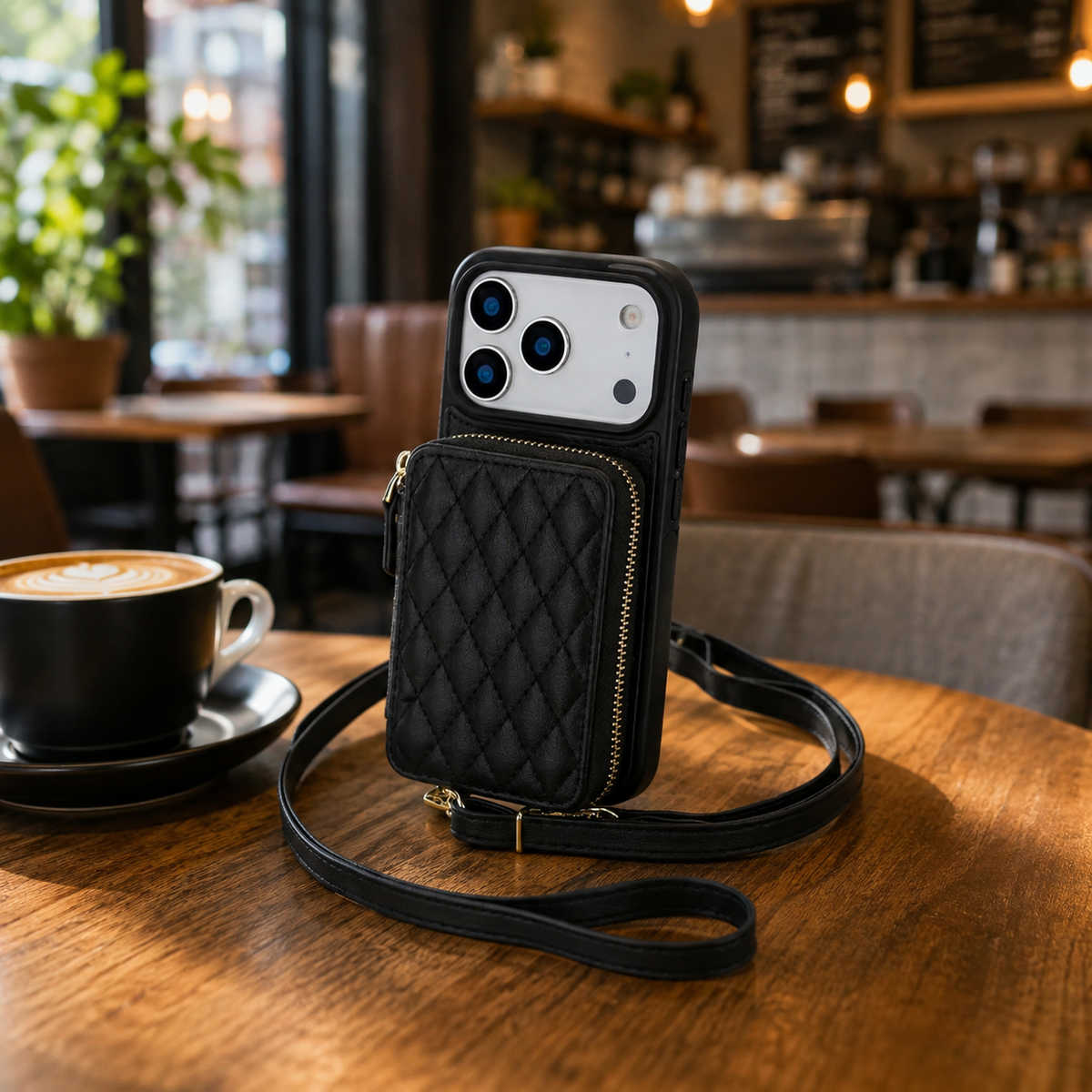 Premium iPhone Case RFID Blocking Crossbody Folio Wallet Zipper Handbag Card Holder Kickstand Wrist Strap Lanyard Magnetic Full Coverage Case Portable