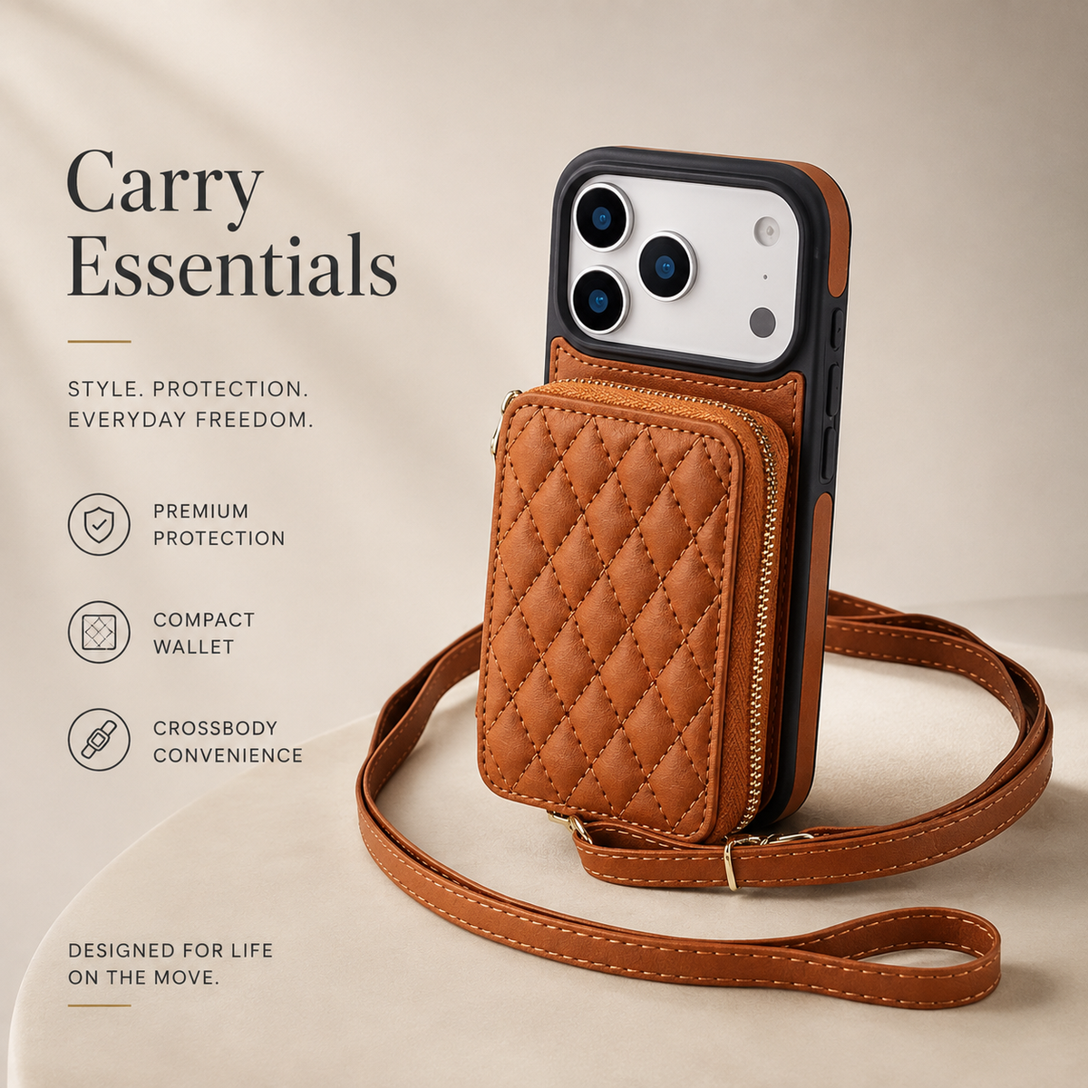 Premium iPhone Case RFID Blocking Crossbody Folio Wallet Zipper Handbag Card Holder Kickstand Wrist Strap Lanyard Magnetic Full Coverage Case Portable
