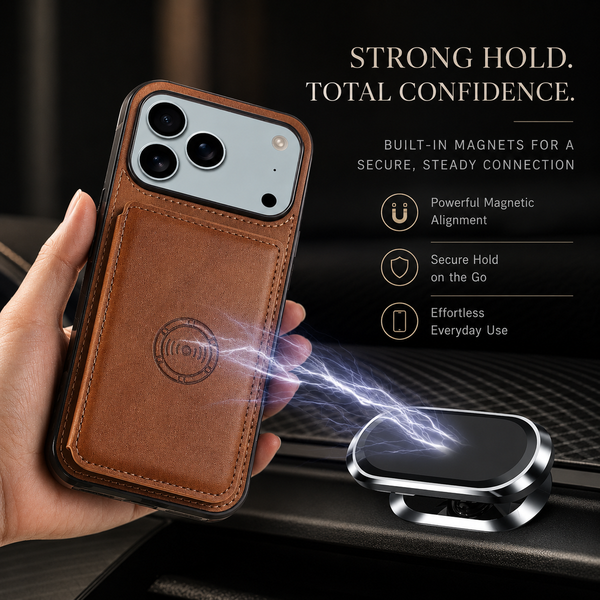 Premium iPhone Case RFID Blocking Leather Wallet Magnetic Closure Card Holder Shockproof Full Protection Anti Scratch Secure Storage Slim Cover