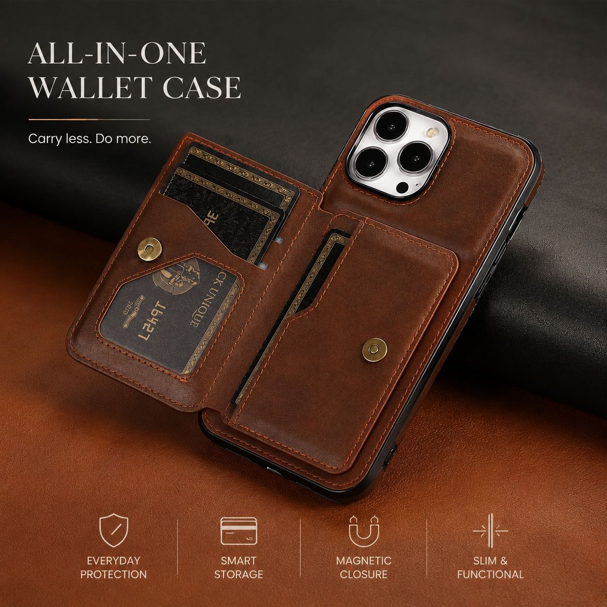 Premium iPhone Case RFID Blocking Leather Wallet Magnetic Closure Card Holder Shockproof Full Protection Anti Scratch Secure Storage Slim Cover
