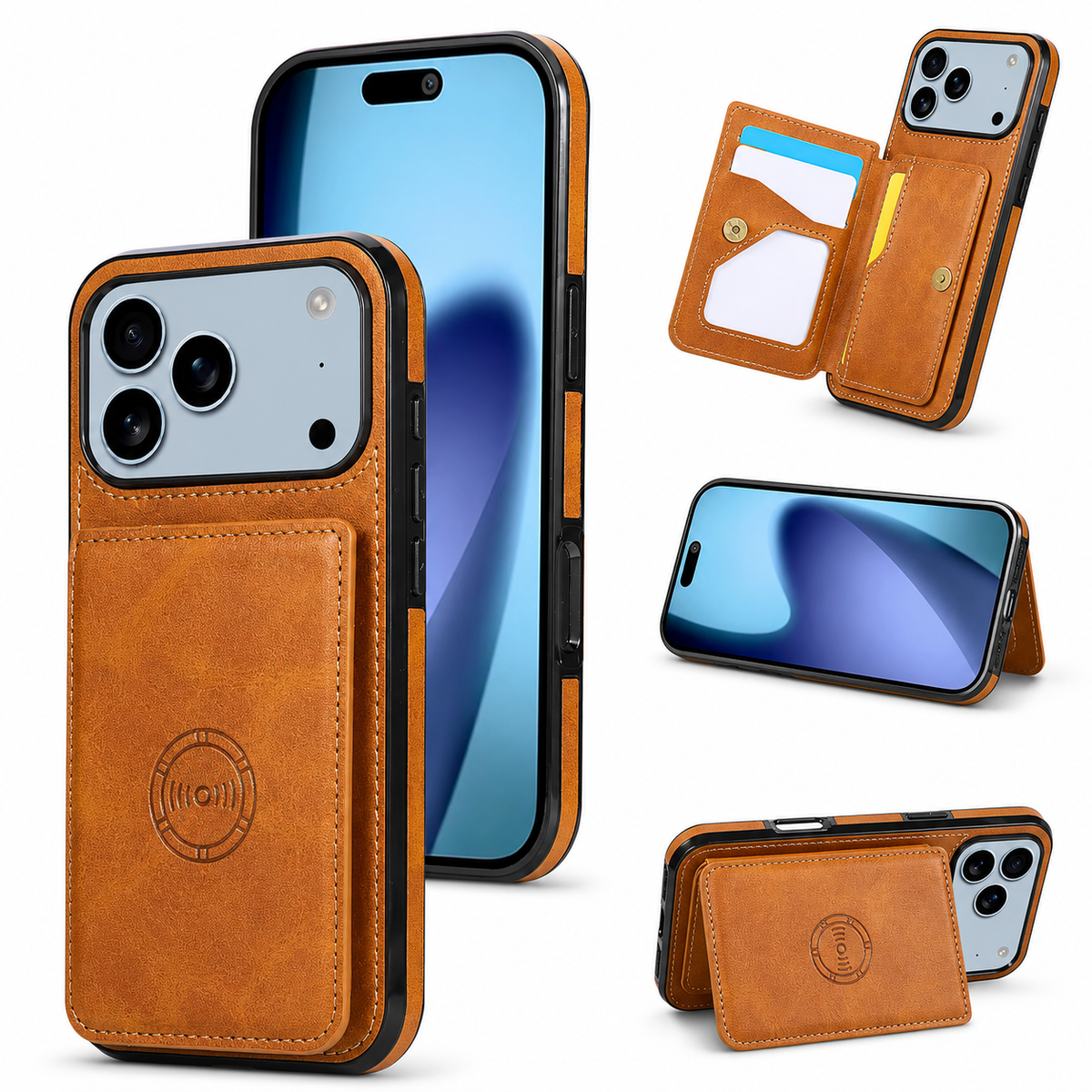 Premium iPhone Case RFID Blocking Leather Wallet Magnetic Closure Card Holder Shockproof Full Protection Anti Scratch Secure Storage Slim Cover