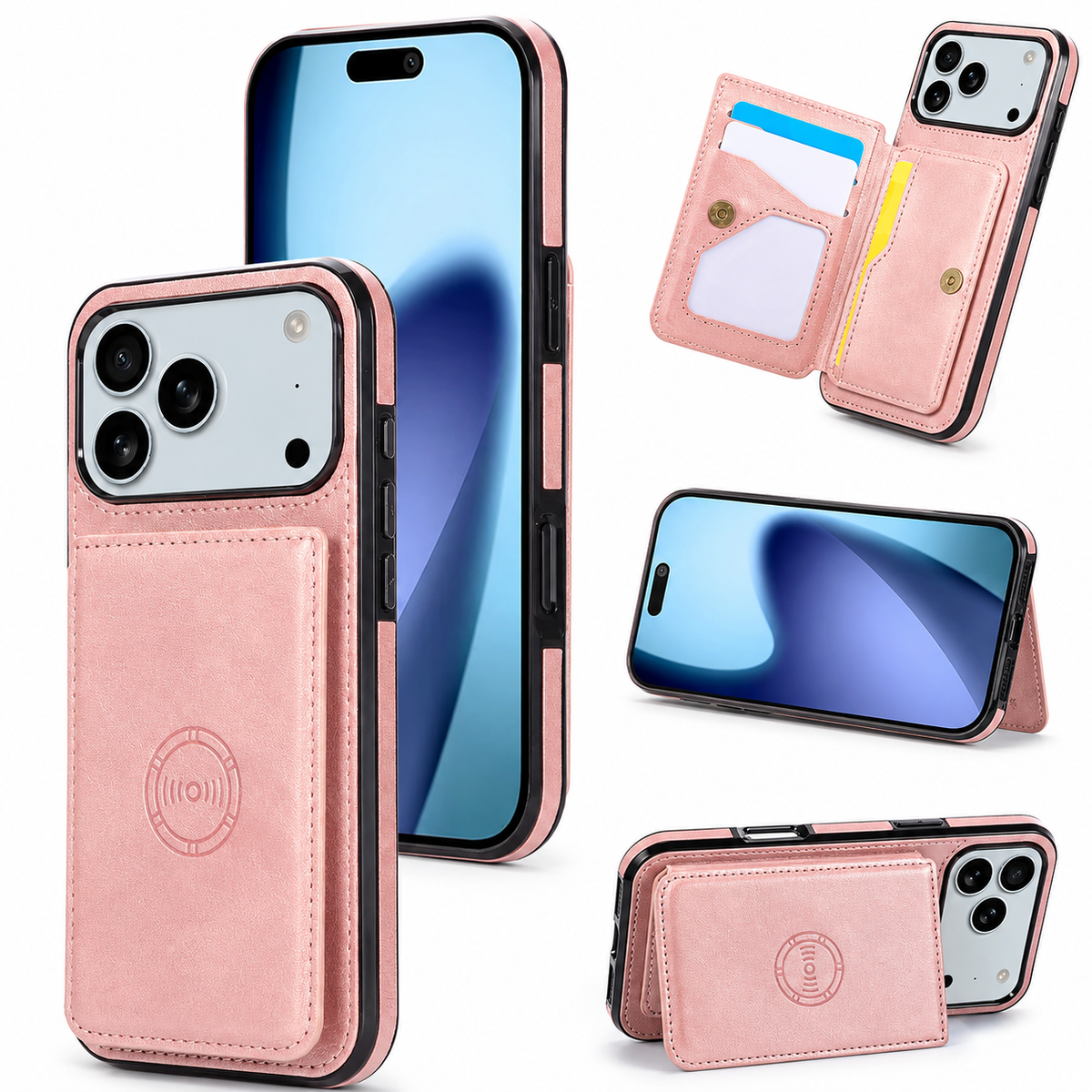 Premium iPhone Case RFID Blocking Leather Wallet Magnetic Closure Card Holder Shockproof Full Protection Anti Scratch Secure Storage Slim Cover