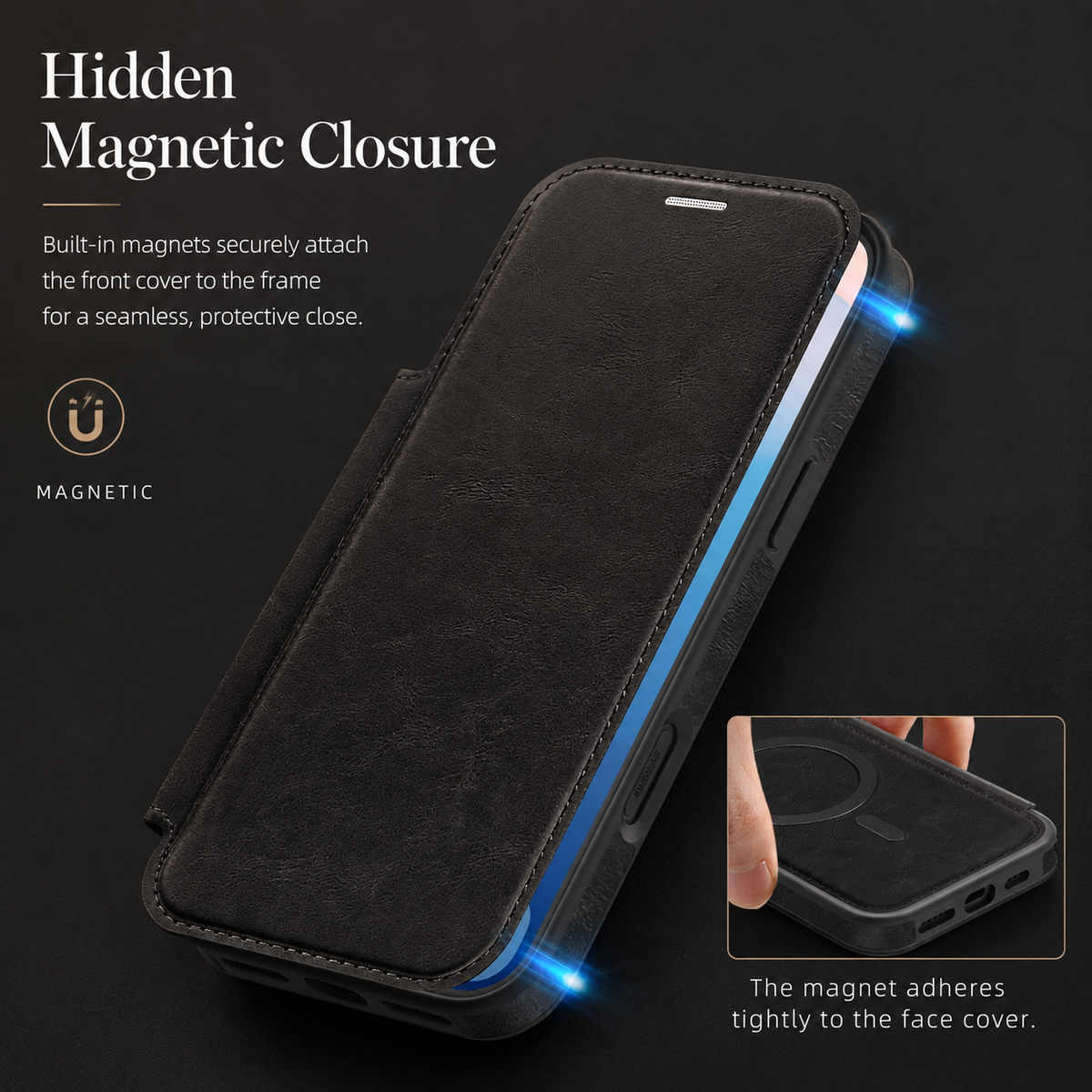 Premium iPhone Case RFID Blocking Magnetic Leather Wallet Flip Cover Card Holder Kickstand Shockproof Dual Layer Wireless Charging Protective Design