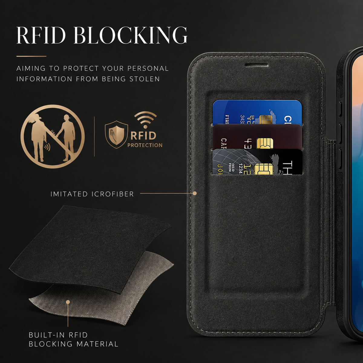 Premium iPhone Case RFID Blocking Magnetic Leather Wallet Flip Cover Card Holder Kickstand Shockproof Dual Layer Wireless Charging Protective Design