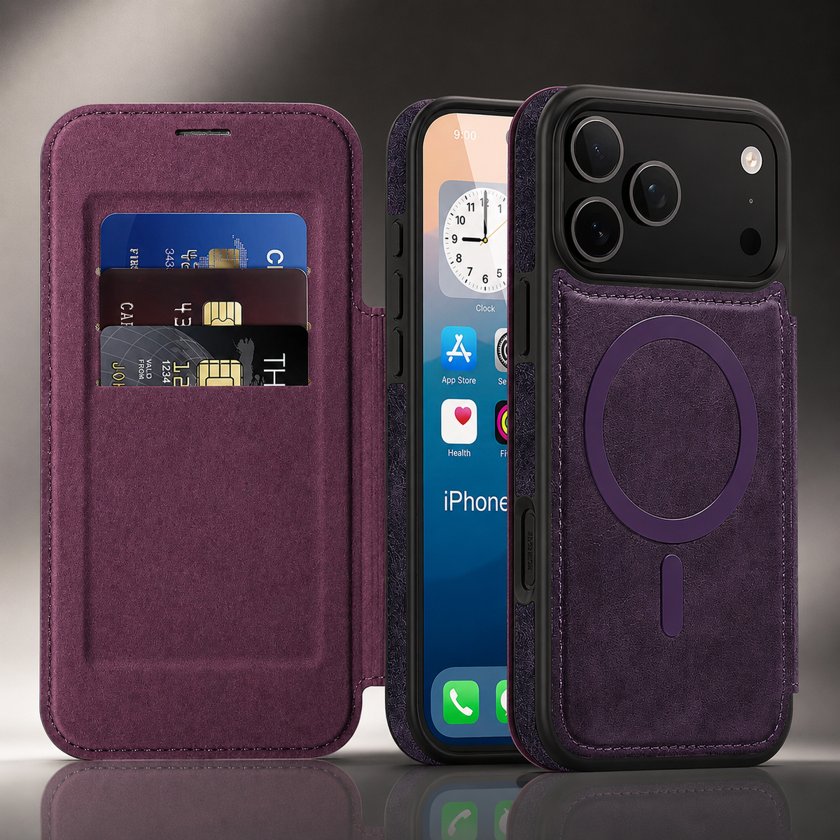 Premium iPhone Case RFID Blocking Magnetic Leather Wallet Flip Cover Card Holder Kickstand Shockproof Dual Layer Wireless Charging Protective Design