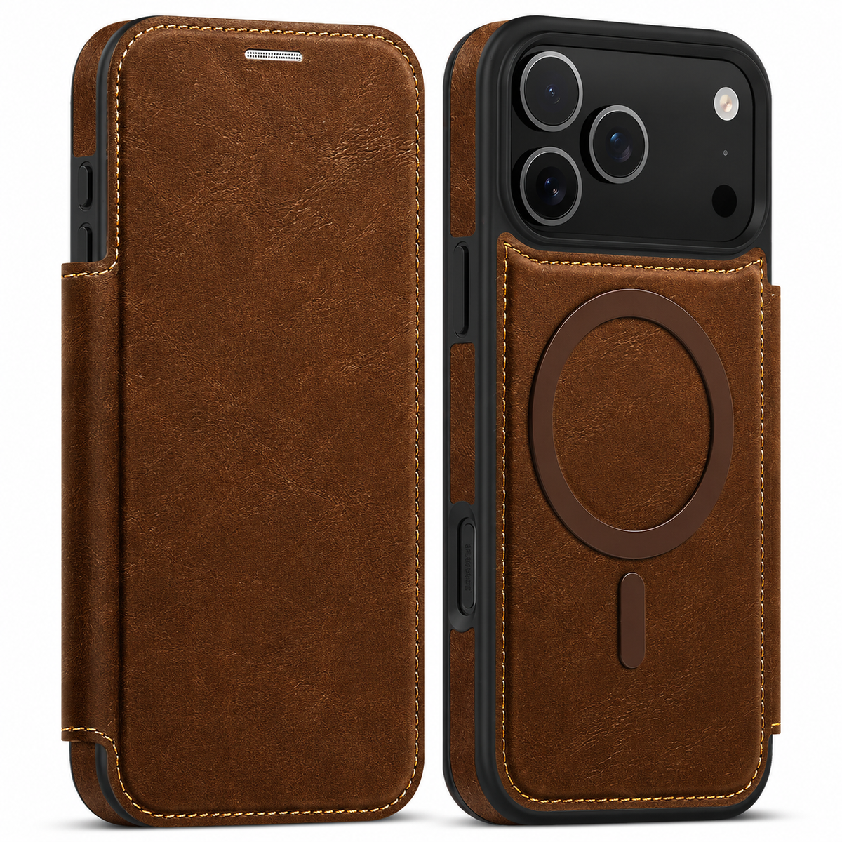 Premium iPhone Case RFID Blocking Magnetic Leather Wallet Flip Cover Card Holder Kickstand Shockproof Dual Layer Wireless Charging Protective Design