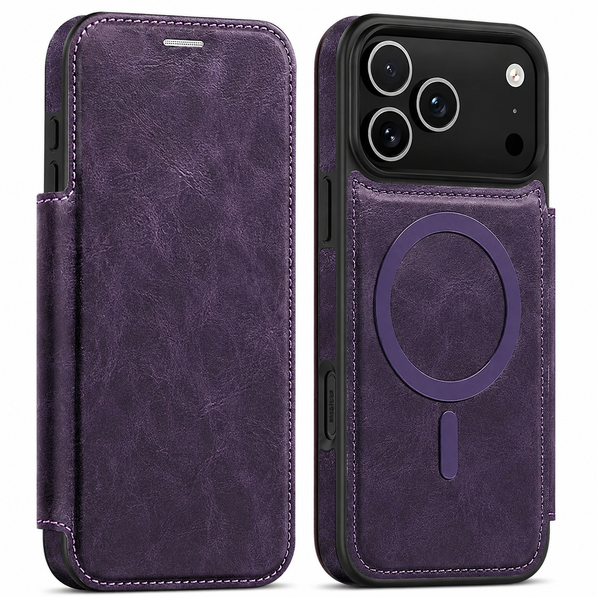 Premium iPhone Case RFID Blocking Magnetic Leather Wallet Flip Cover Card Holder Kickstand Shockproof Dual Layer Wireless Charging Protective Design