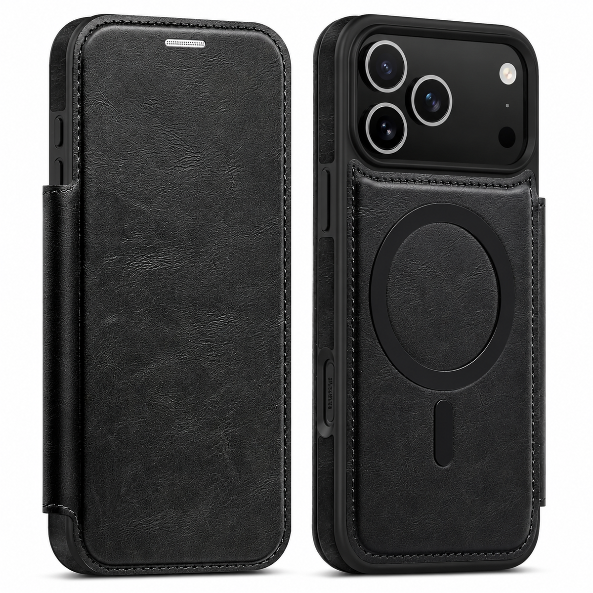 Premium iPhone Case RFID Blocking Magnetic Leather Wallet Flip Cover Card Holder Kickstand Shockproof Dual Layer Wireless Charging Protective Design