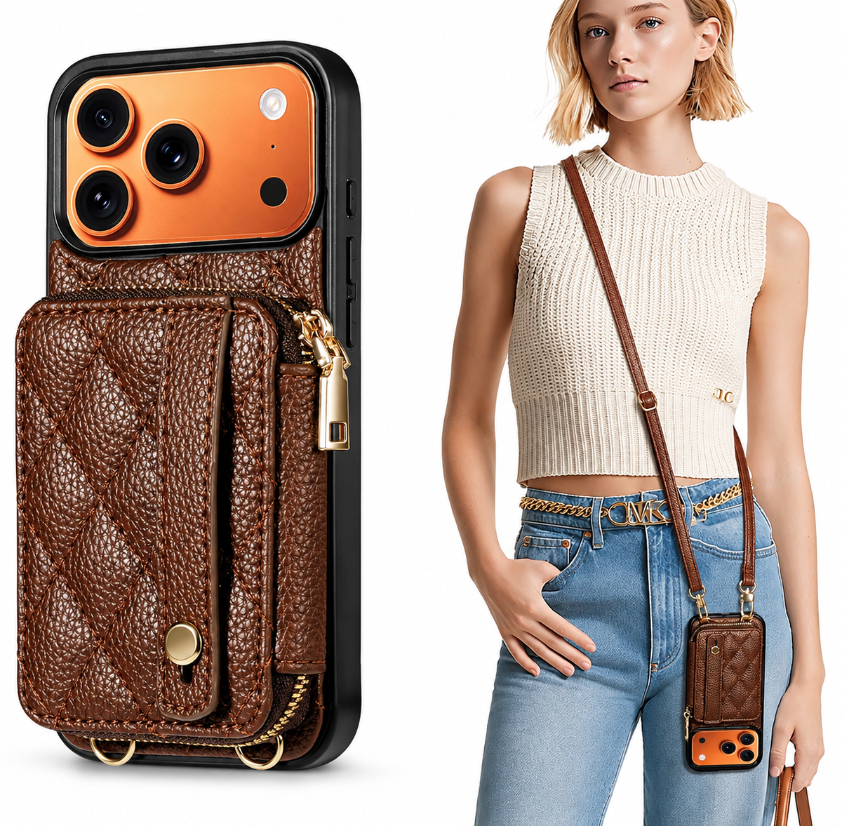 Premium iPhone Case RFID Blocking PU Leather Wallet Cover Wrist Strap Crossbody Card Holder Storage Full Protection For Travel Carry Wallet Pouch Case