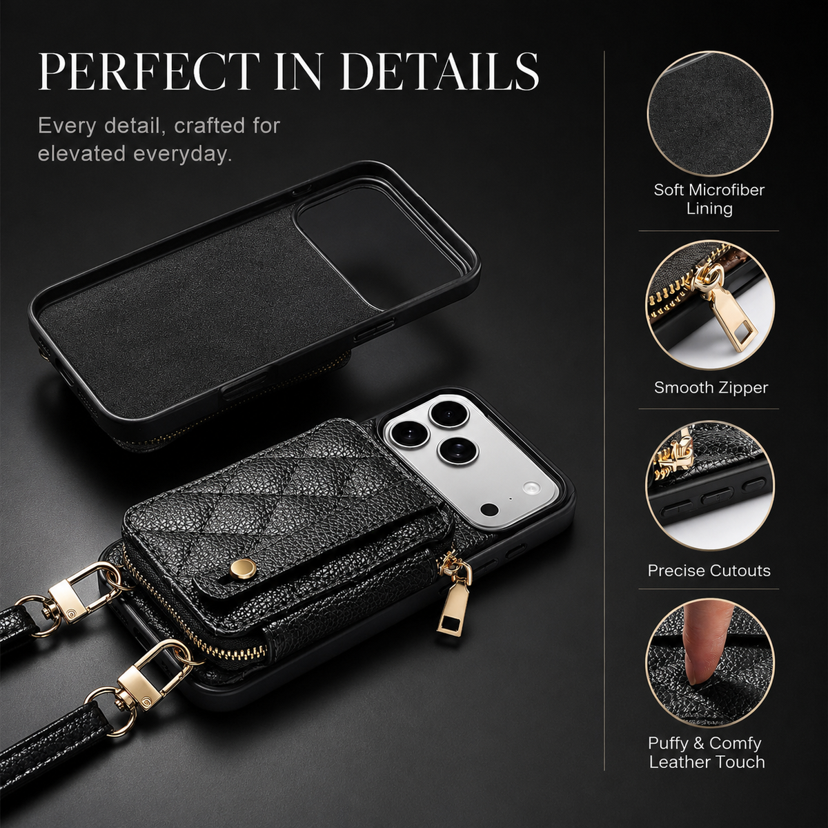 Premium iPhone Case RFID Blocking PU Leather Wallet Cover Wrist Strap Crossbody Card Holder Storage Full Protection For Travel Carry Wallet Pouch Case