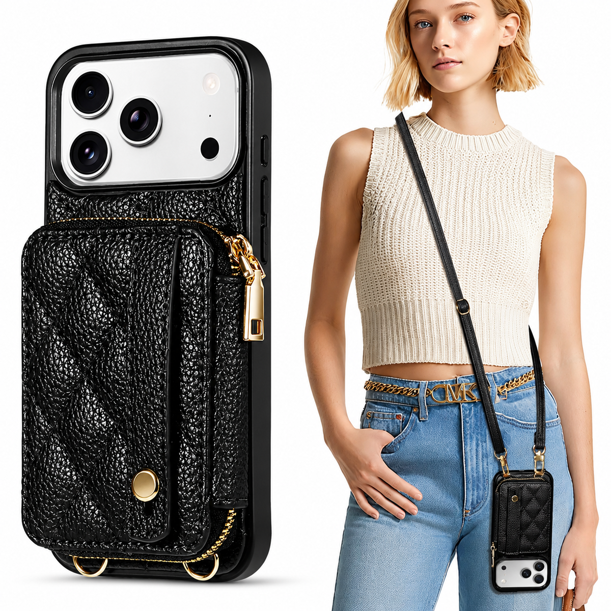 Premium iPhone Case RFID Blocking PU Leather Wallet Cover Wrist Strap Crossbody Card Holder Storage Full Protection For Travel Carry Wallet Pouch Case