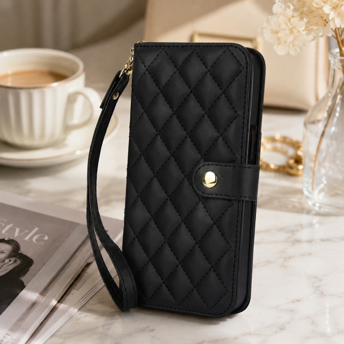 Premium iPhone Case RFID Blocking Wallet Crossbody Flip Cover PU Leather Card Holder Magnetic Closure Shockproof Protective Full Coverage Strap