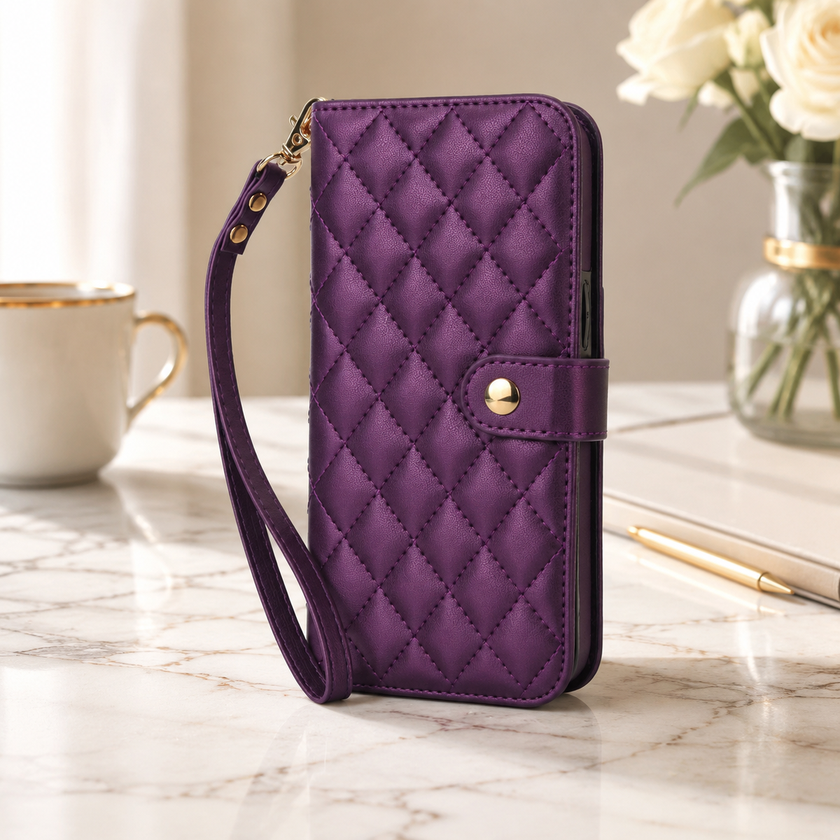 Premium iPhone Case RFID Blocking Wallet Crossbody Flip Cover PU Leather Card Holder Magnetic Closure Shockproof Protective Full Coverage Strap