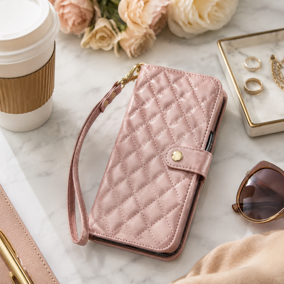 Premium iPhone Case RFID Blocking Wallet Crossbody Flip Cover PU Leather Card Holder Magnetic Closure Shockproof Protective Full Coverage Strap
