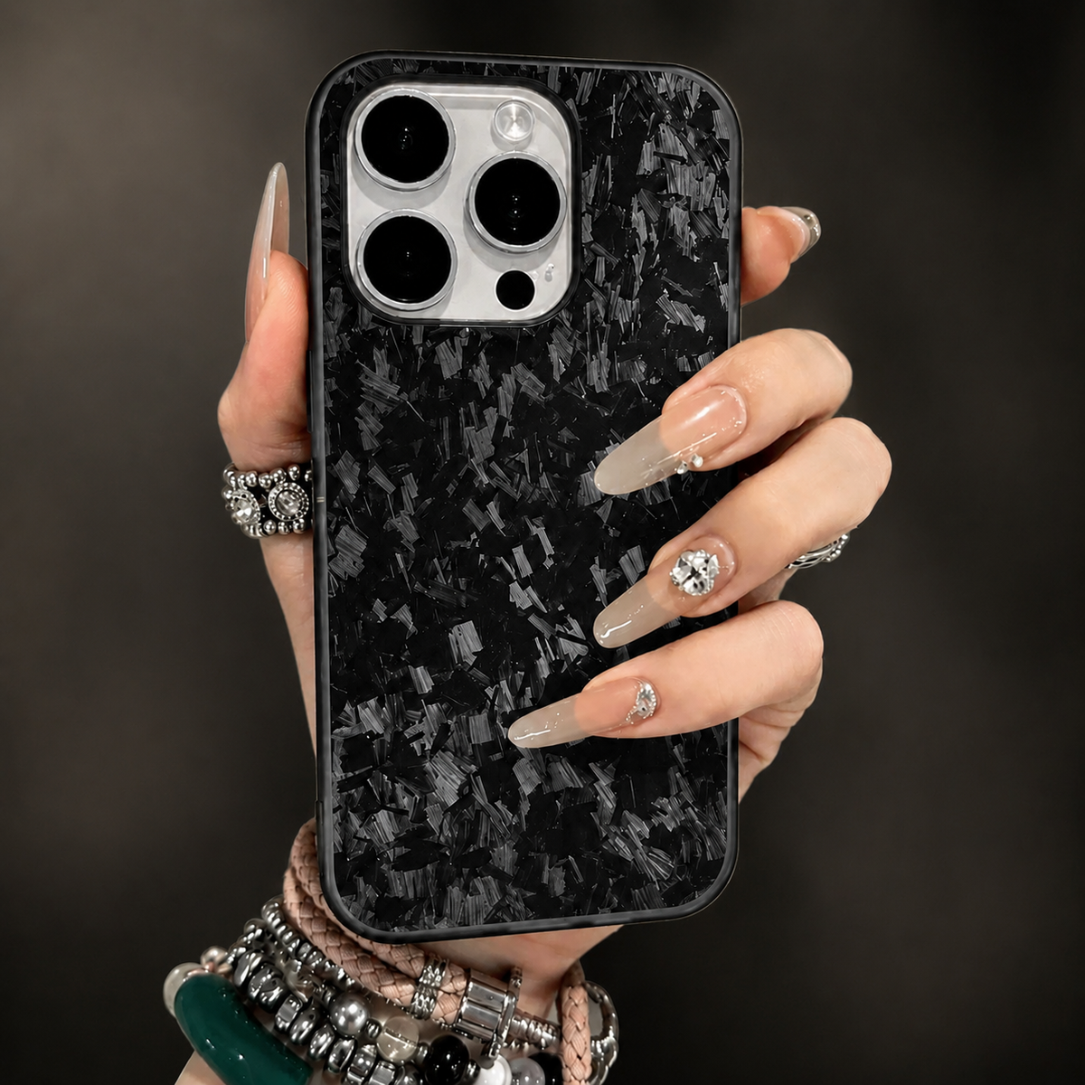 Premium iPhone Case Real Forged Carbon Fiber MagSafe Cover Metal Lens Guard Shockproof Dual Layer Anti-Fingerprint Non Slip Slim Full Protection