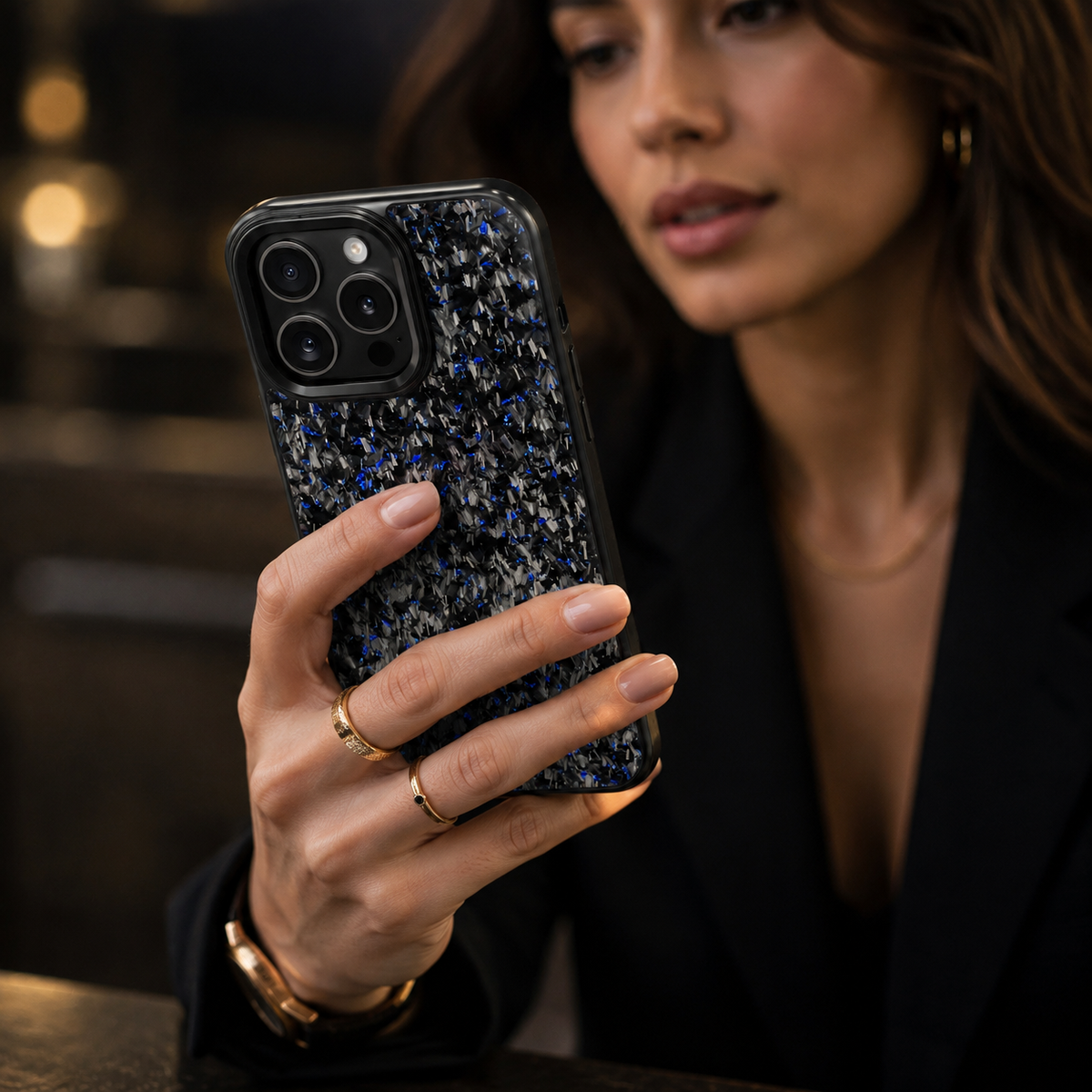 Premium iPhone Case Real Forged Carbon Fiber MagSafe Cover Metal Lens Guard Shockproof Dual Layer Anti-Fingerprint Non Slip Slim Full Protection